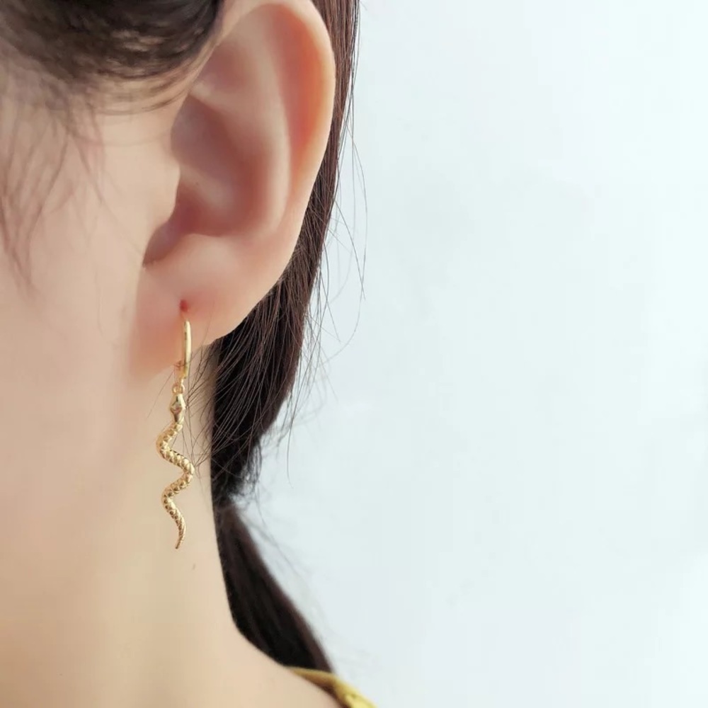 New 18K Gold Vermeil Sterling Silver 925 Snake Hoops Earring set
